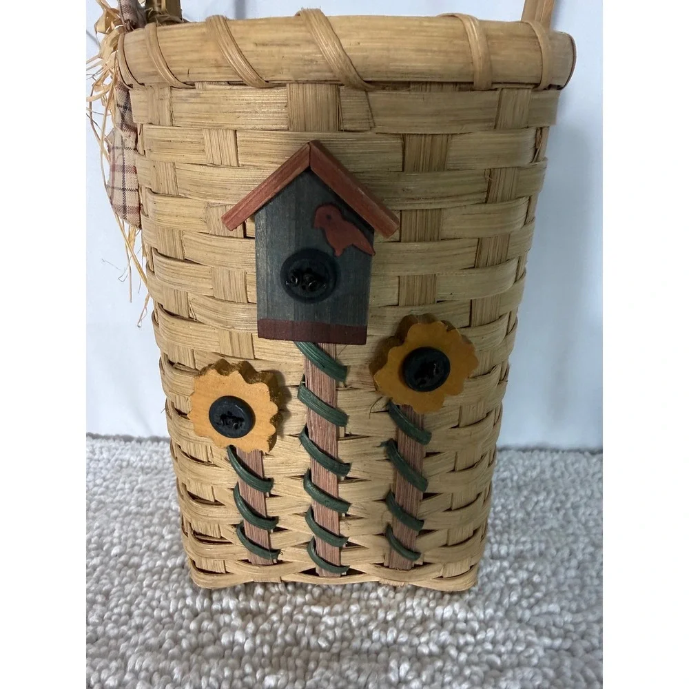 Rustic Woven Wall Basket Birdhouse Sunflower Decor‎ Farmhouse Primitive Handle